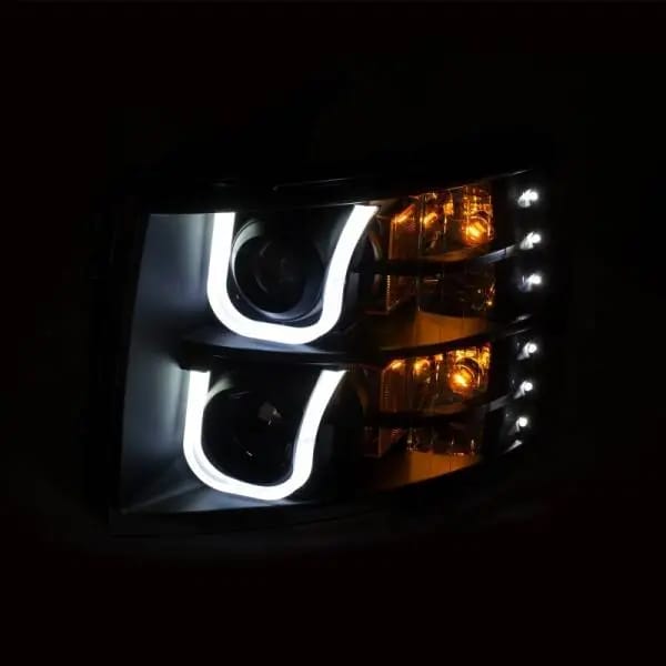 ANZO 2007-2013 Chevrolet Silverado 1500/2500 Projector Headlights w/ U-Bar Switchback Black w/ Amber thumbnail 11