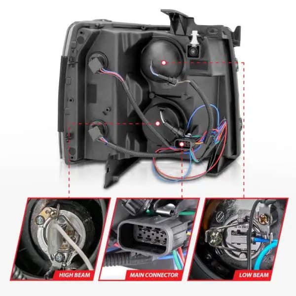ANZO 2007-2013 Chevrolet Silverado 1500/2500 Projector Headlights w/ U-Bar Switchback Black w/ Amber thumbnail 14