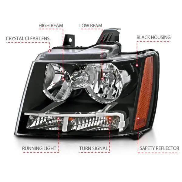 ANZO 2007-2014 Chevrolet Tahoe/Suburban Crystal Headlights Black thumbnail 4