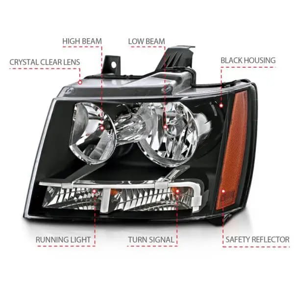 ANZO 2007-2014 Chevrolet Tahoe/Suburban Crystal Headlights Black thumbnail 9