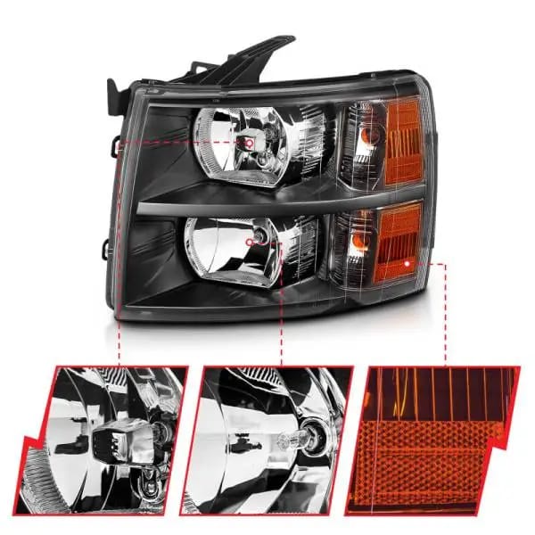 ANZO 2007-2013 Chevrolet Silverado Crystal Headlights Black thumbnail 3