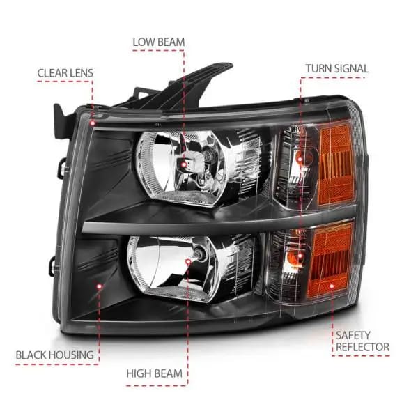 ANZO 2007-2013 Chevrolet Silverado Crystal Headlights Black thumbnail 9