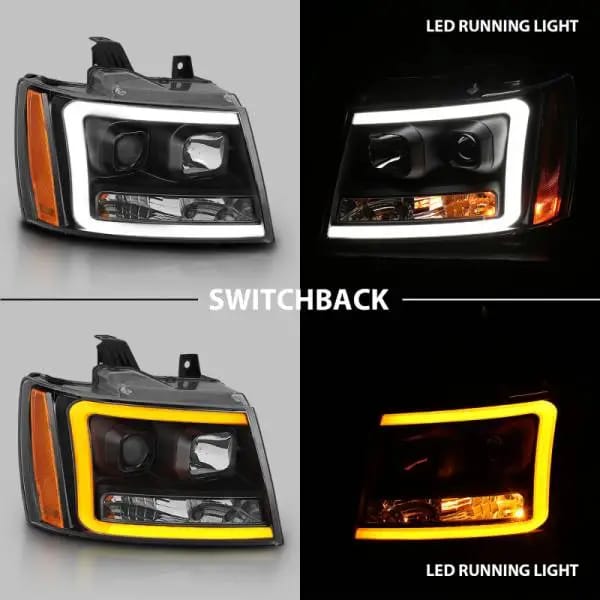 ANZO 07-14 Chevy Tahoe Projector Headlights w/ Plank Style Design Black w/ Amber thumbnail 2