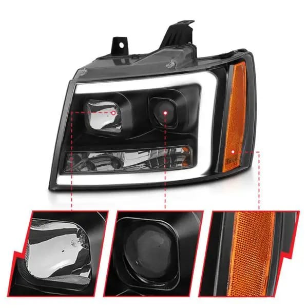 ANZO 07-14 Chevy Tahoe Projector Headlights w/ Plank Style Design Black w/ Amber thumbnail 3