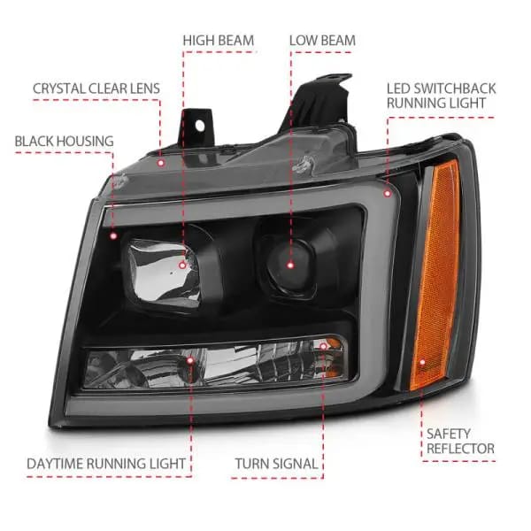 ANZO 07-14 Chevy Tahoe Projector Headlights w/ Plank Style Design Black w/ Amber thumbnail 4