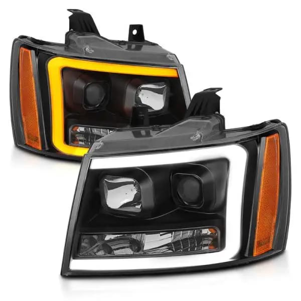 ANZO 07-14 Chevy Tahoe Projector Headlights w/ Plank Style Design Black w/ Amber thumbnail 11