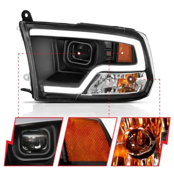 ANZO 09-18 Dodge Ram 1500 Plank Style Projector Headlights Black w/ Halo thumbnail 3