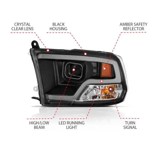 ANZO 09-18 Dodge Ram 1500 Plank Style Projector Headlights Black w/ Halo thumbnail 4
