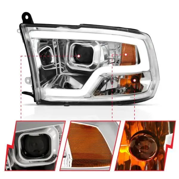 ANZO 09-18 Dodge Ram 1500 Plank Style Projector Headlights Chrome w/ Halo thumbnail 3