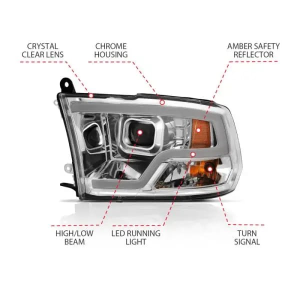 ANZO 09-18 Dodge Ram 1500 Plank Style Projector Headlights Chrome w/ Halo thumbnail 11
