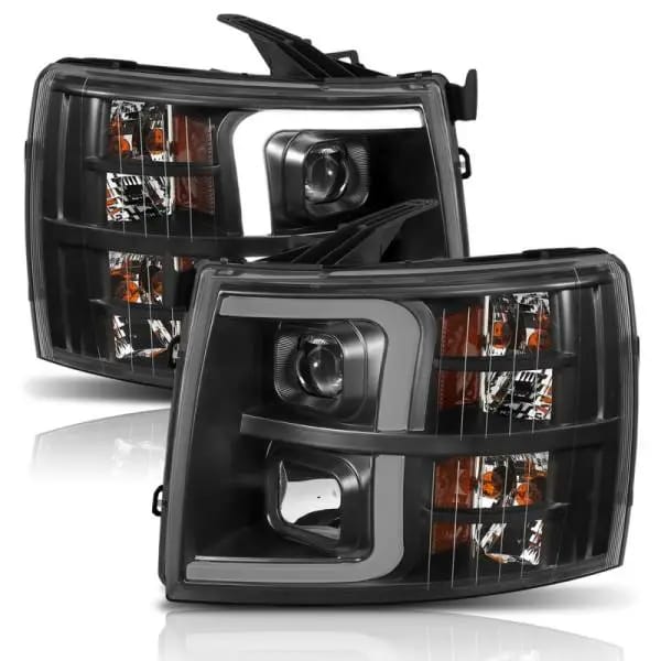 ANZO 07-13 Chevrolet Silverado 1500 Plank Style Projector Headlights Black w/ Amber thumbnail 2