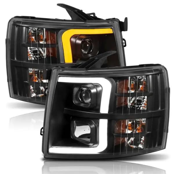 ANZO 07-13 Chevrolet Silverado 1500 Plank Style Projector Headlights Black w/ Amber thumbnail 3