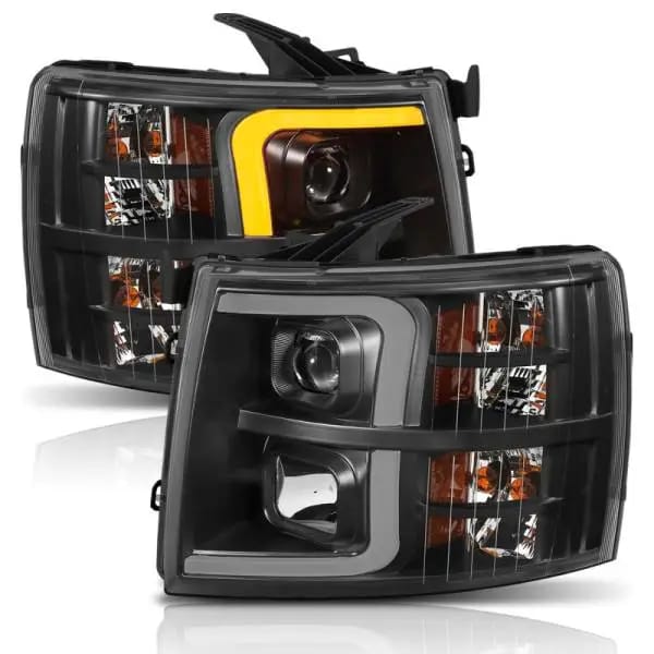 ANZO 07-13 Chevrolet Silverado 1500 Plank Style Projector Headlights Black w/ Amber thumbnail 4