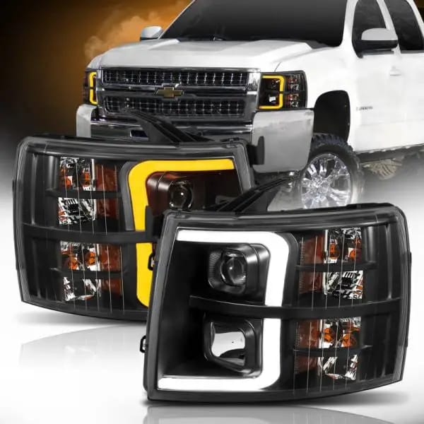 ANZO 07-13 Chevrolet Silverado 1500 Plank Style Projector Headlights Black w/ Amber thumbnail 5