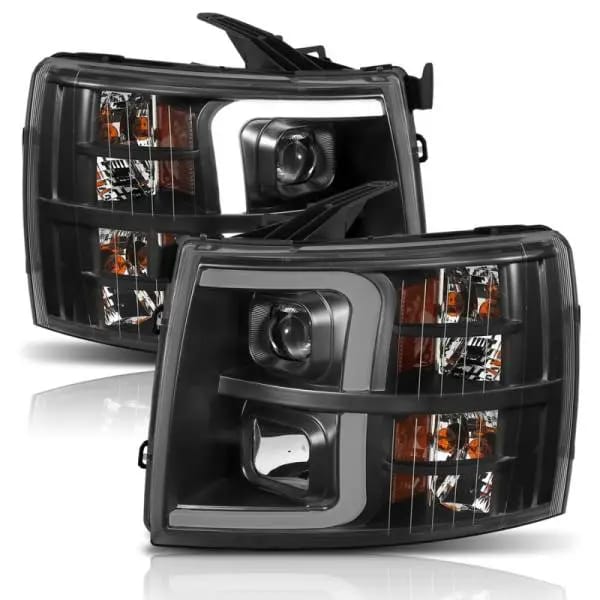 ANZO 07-13 Chevrolet Silverado 1500 Plank Style Projector Headlights Black w/ Amber thumbnail 7