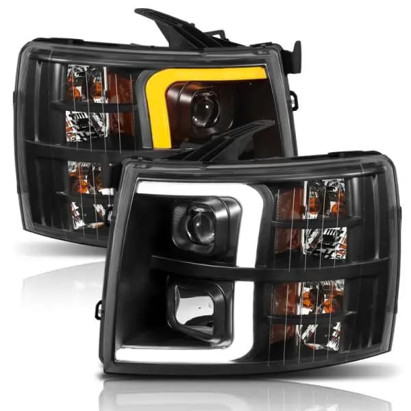 ANZO 07-13 Chevrolet Silverado 1500 Plank Style Projector Headlights Black w/ Amber thumbnail 8