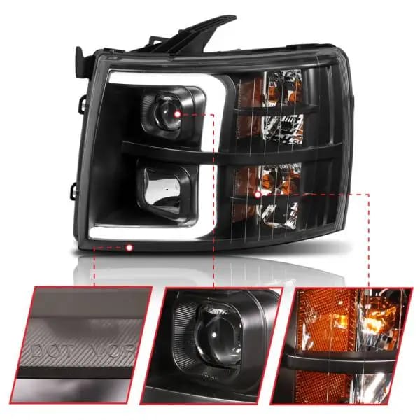 ANZO 07-13 Chevrolet Silverado 1500 Plank Style Projector Headlights Black w/ Amber thumbnail 14