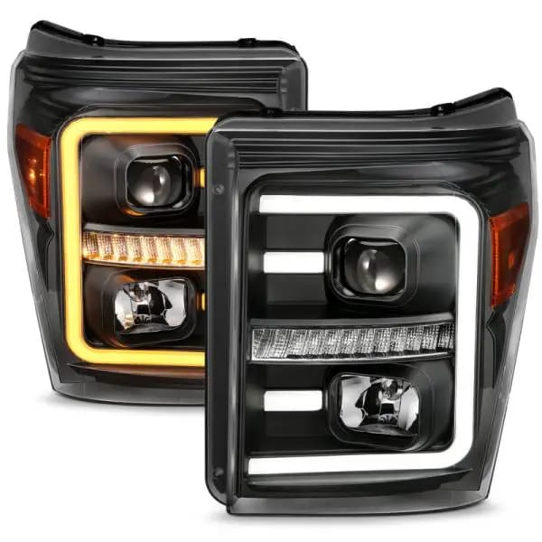 ANZO 2011-2016 Ford F250 Projector Headlights w/ Plank Style Switchback Black w/ Amber thumbnail 2