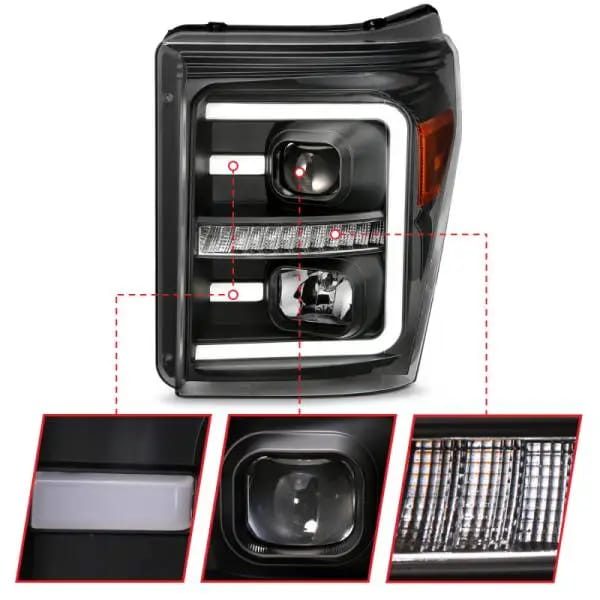 ANZO 2011-2016 Ford F250 Projector Headlights w/ Plank Style Switchback Black w/ Amber thumbnail 3
