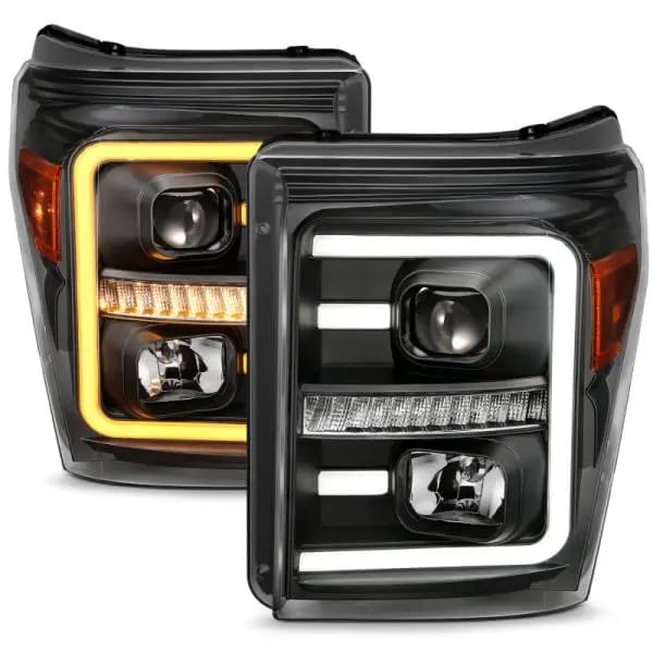 ANZO 2011-2016 Ford F250 Projector Headlights w/ Plank Style Switchback Black w/ Amber thumbnail 5