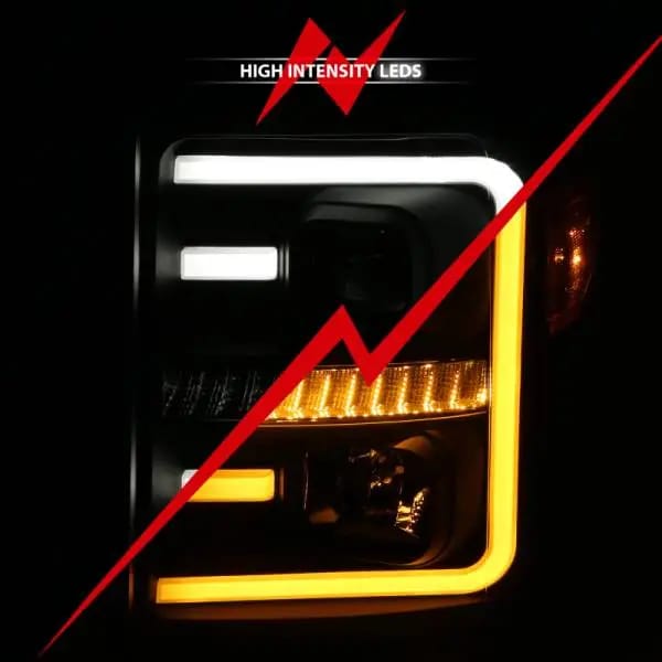 ANZO 2011-2016 Ford F250 Projector Headlights w/ Plank Style Switchback Black w/ Amber thumbnail 7