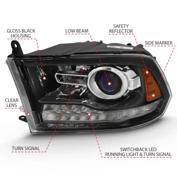 ANZO 2009-2018 Dodge Ram 1500 Projector Plank Style Switchback H.L Halo Black Amber (OE Style) thumbnail 10