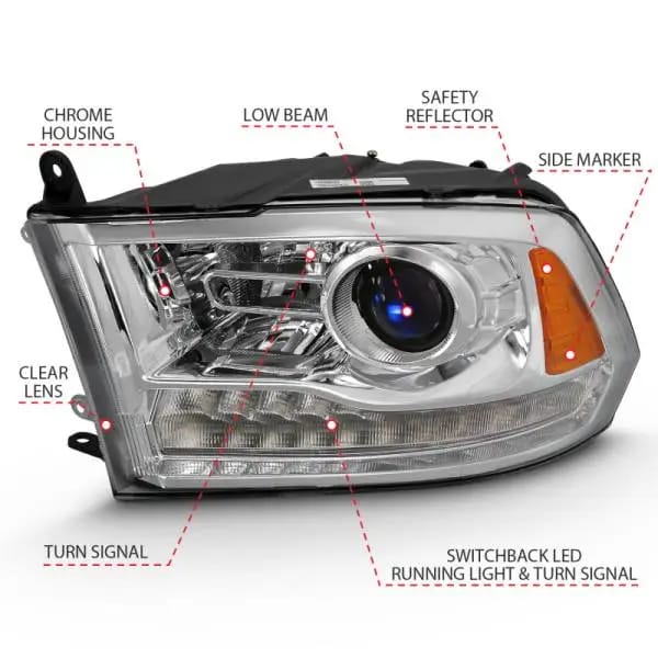 ANZO 2009-2018 Dodge Ram 1500 Projector Plank Style Switchback H.L Halo Chrome Amber (OE Style) thumbnail 7