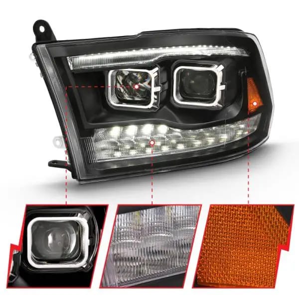 ANZO 2009-2018 Dodge Ram 1500 Projector H.L. Switchback Black Amber thumbnail 11