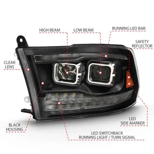 ANZO 2009-2018 Dodge Ram 1500 Projector H.L. Switchback Black Amber thumbnail 12