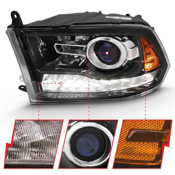 ANZO 2009-2018 Dodge Ram 1500 Projector Plank Style Switchback H.L Halo Black Amber (OE Style) thumbnail 3