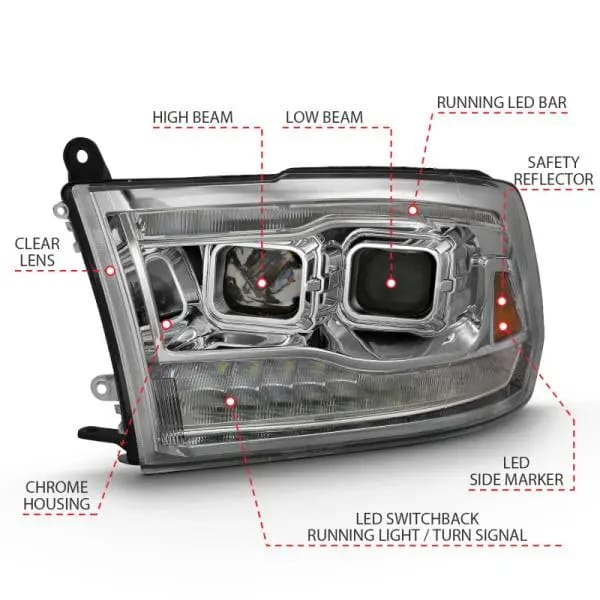 ANZO 2009-2018 Dodge Ram 1500 Projector H.L. Switchback Chrome Amber thumbnail 12