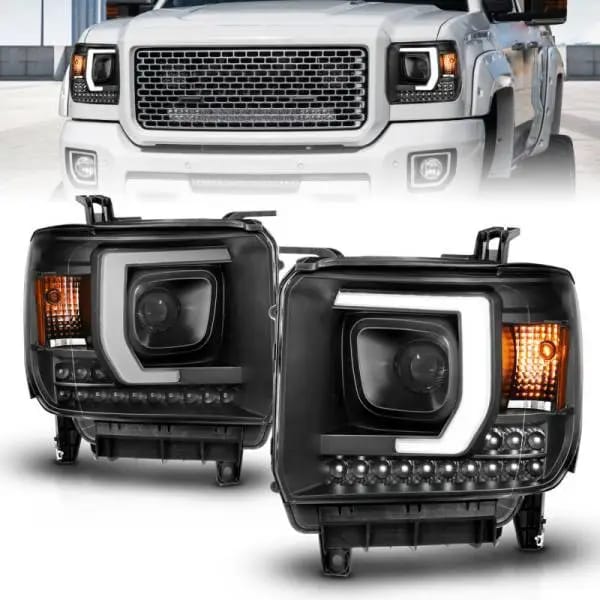 ANZO 2014-2015 GMC Sierra 1500HD Projector Plank Style Headlight Black W/ DRL thumbnail 2