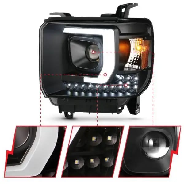 ANZO 2014-2015 GMC Sierra 1500HD Projector Plank Style Headlight Black W/ DRL thumbnail 4