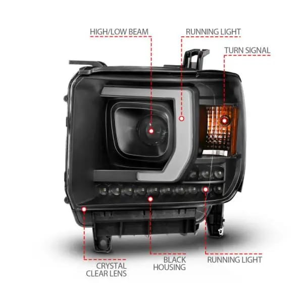 ANZO 2014-2015 GMC Sierra 1500HD Projector Plank Style Headlight Black W/ DRL thumbnail 7