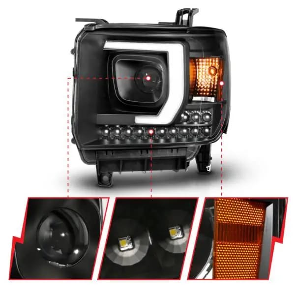 ANZO 2014-2015 GMC Sierra 1500HD Projector Plank Style Headlight Black W/ DRL thumbnail 9
