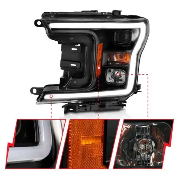 ANZO 2018-2019 Ford F-150 Projector Plank Style H.L. Black Amber (Without Switchback) thumbnail 3
