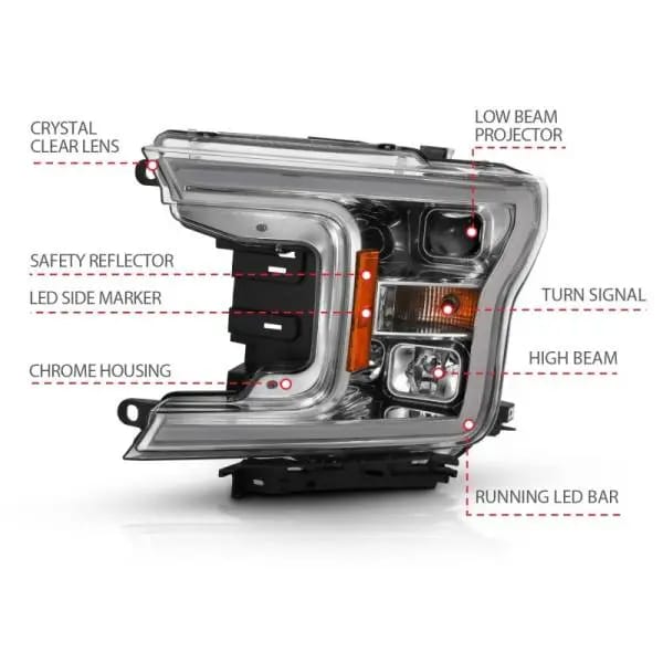ANZO 2018-2019 Ford F-150 Projector Plank Style H.L. Chrome Amber (Without Switchback) thumbnail 9