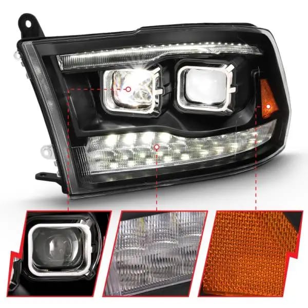 ANZO 2009-2018 Dodge Ram 1500 Led Projector Plank Style Switchback H.L Halo Black Amber (OE Style) thumbnail 3