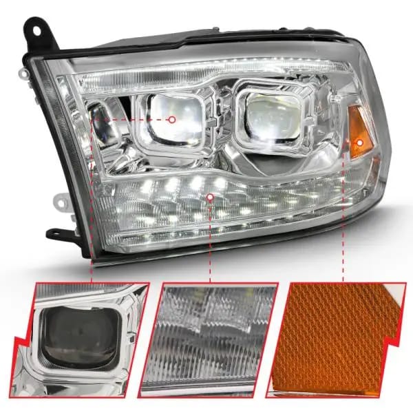 ANZO 2009-2018 Dodge Ram 1500 Led Projector Plank Style Switchback H.L Halo Chrome Amber (OE Style) thumbnail 3