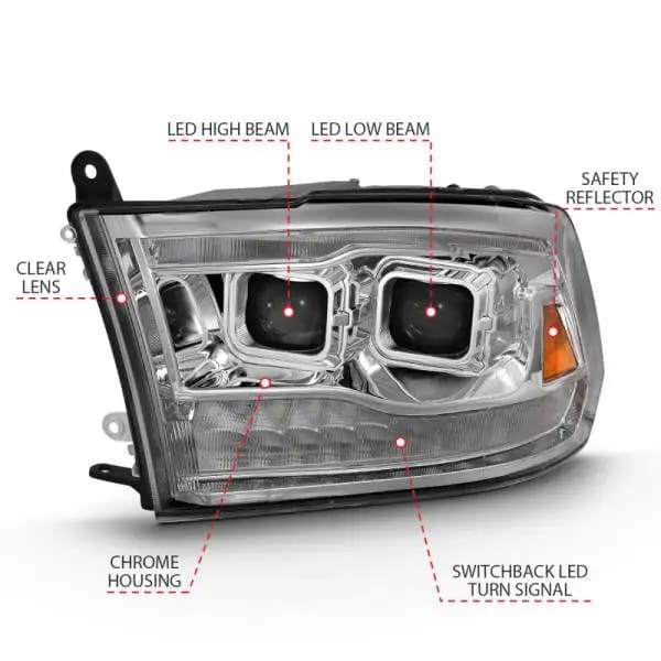 ANZO 2009-2018 Dodge Ram 1500 Led Projector Plank Style Switchback H.L Halo Chrome Amber (OE Style) thumbnail 4