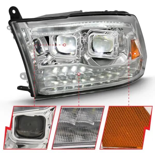 ANZO 2009-2018 Dodge Ram 1500 Led Projector Plank Style Switchback H.L Halo Chrome Amber (OE Style) thumbnail 8