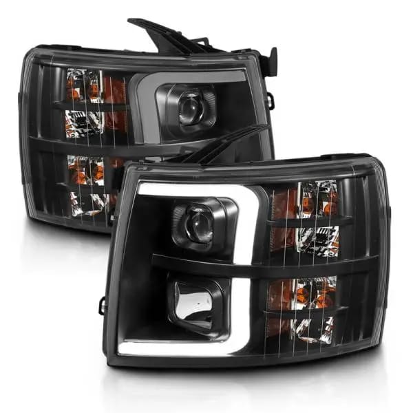 ANZO 07-13 Chevrolet Silverado 3500 Projector Headlights - Black Amber thumbnail 2