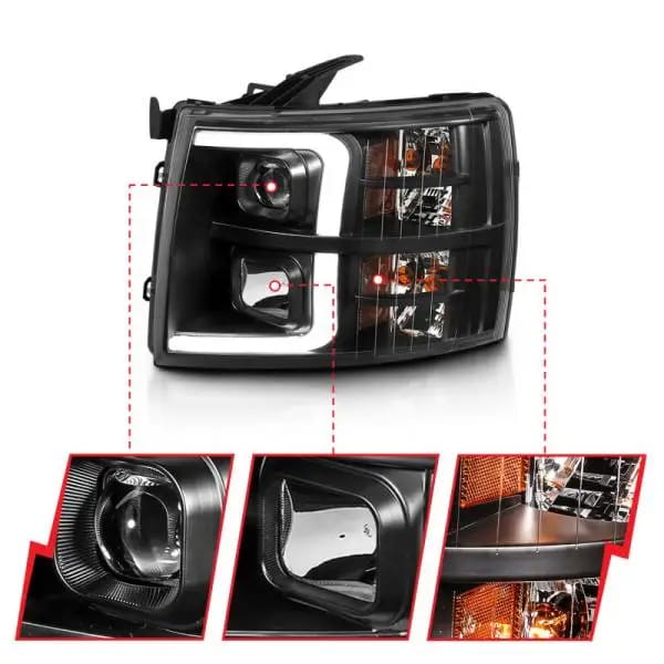 ANZO 07-13 Chevrolet Silverado 3500 Projector Headlights - Black Amber thumbnail 3