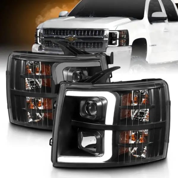 ANZO 07-13 Chevrolet Silverado 3500 Projector Headlights - Black Amber thumbnail 5
