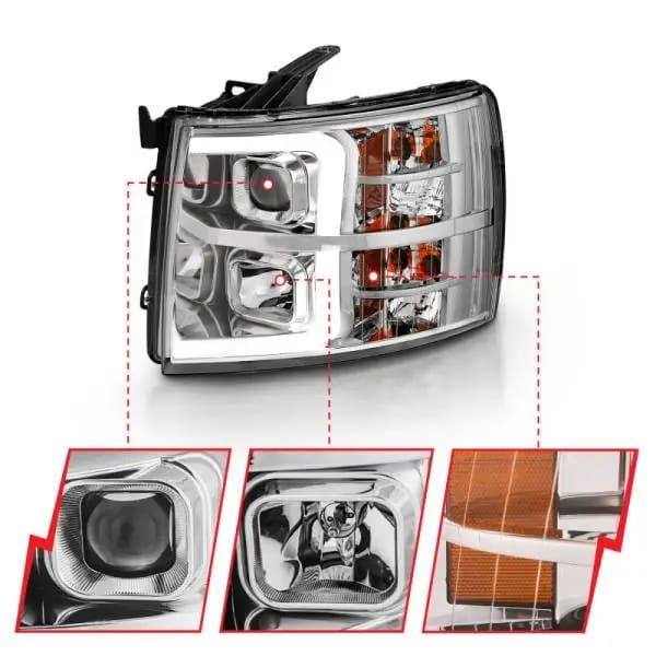 ANZO 2007-2013 Chevy Silverado 1500 Projector Plank Style Chrome Amber thumbnail 3
