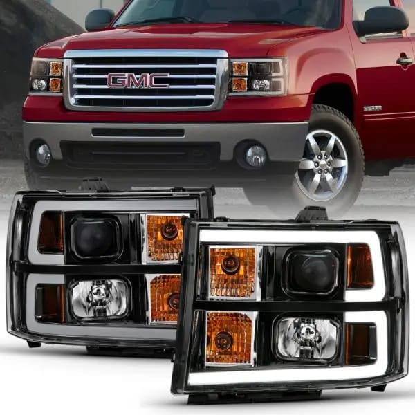 ANZO 2007-2013 GMC Sierra 1500 Projector Headlight Plank Style Black w/ Clear Lens Amber thumbnail 2