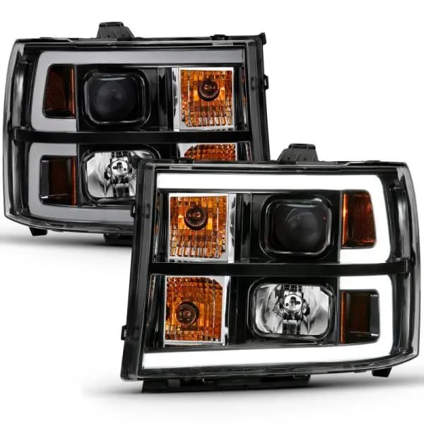 ANZO 2007-2013 GMC Sierra 1500 Projector Headlight Plank Style Black w/ Clear Lens Amber thumbnail 3