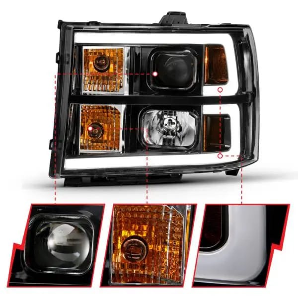 ANZO 2007-2013 GMC Sierra 1500 Projector Headlight Plank Style Black w/ Clear Lens Amber thumbnail 4