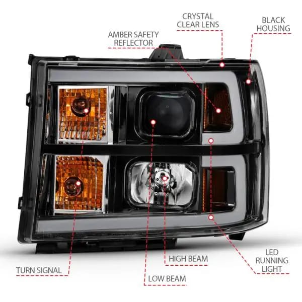 ANZO 2007-2013 GMC Sierra 1500 Projector Headlight Plank Style Black w/ Clear Lens Amber thumbnail 7