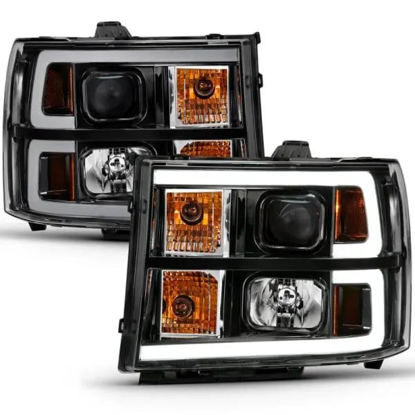 ANZO 2007-2013 GMC Sierra 1500 Projector Headlight Plank Style Black w/ Clear Lens Amber thumbnail 8